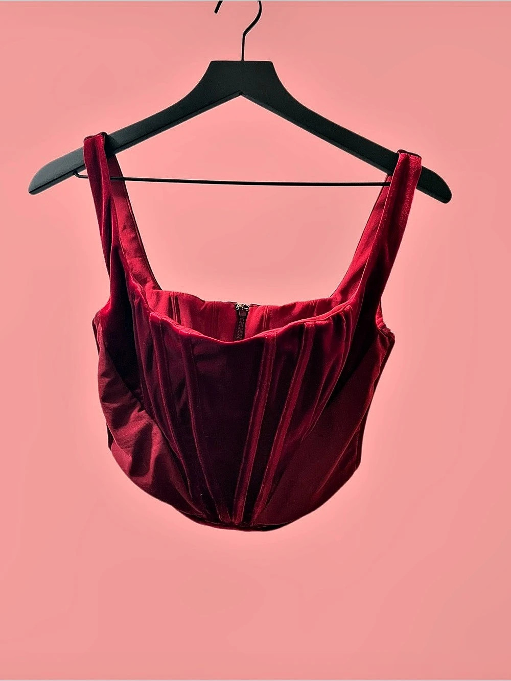 House of CB Charise Velvet Corset Crop Top in Red